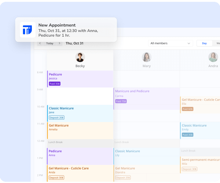 nail salon team management with appointment booking software