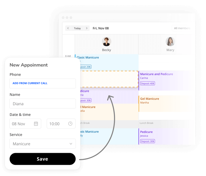 nail salon online booking system - phone bookings