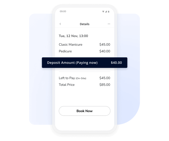 nail tech booking system - deposits