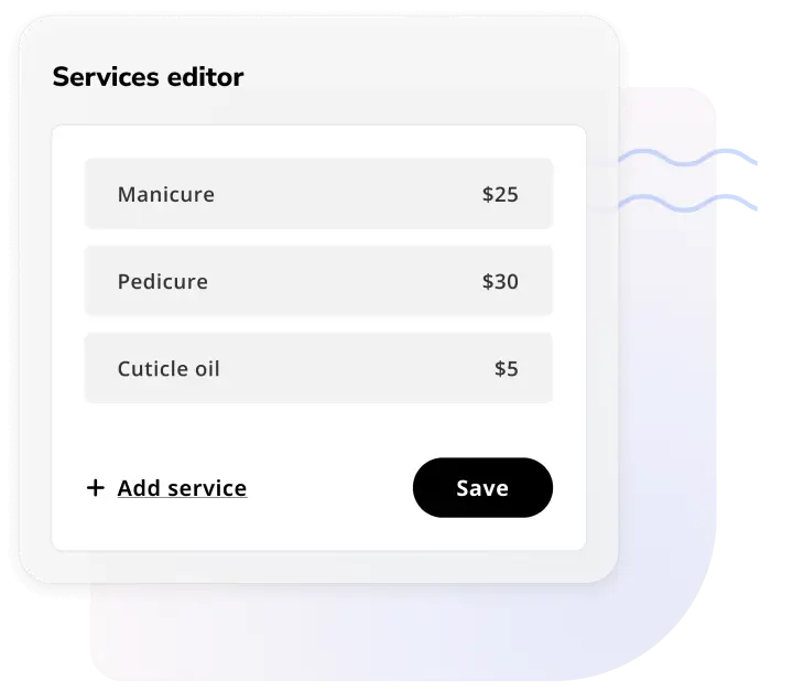 nail salon service and prices setup