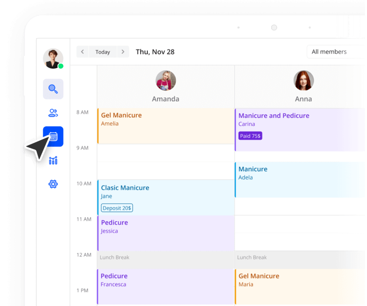 nail salon point of sale software - manage schedule & team