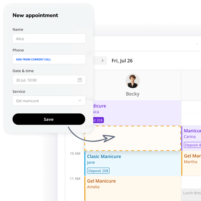 manage nail salon bookings and view availability