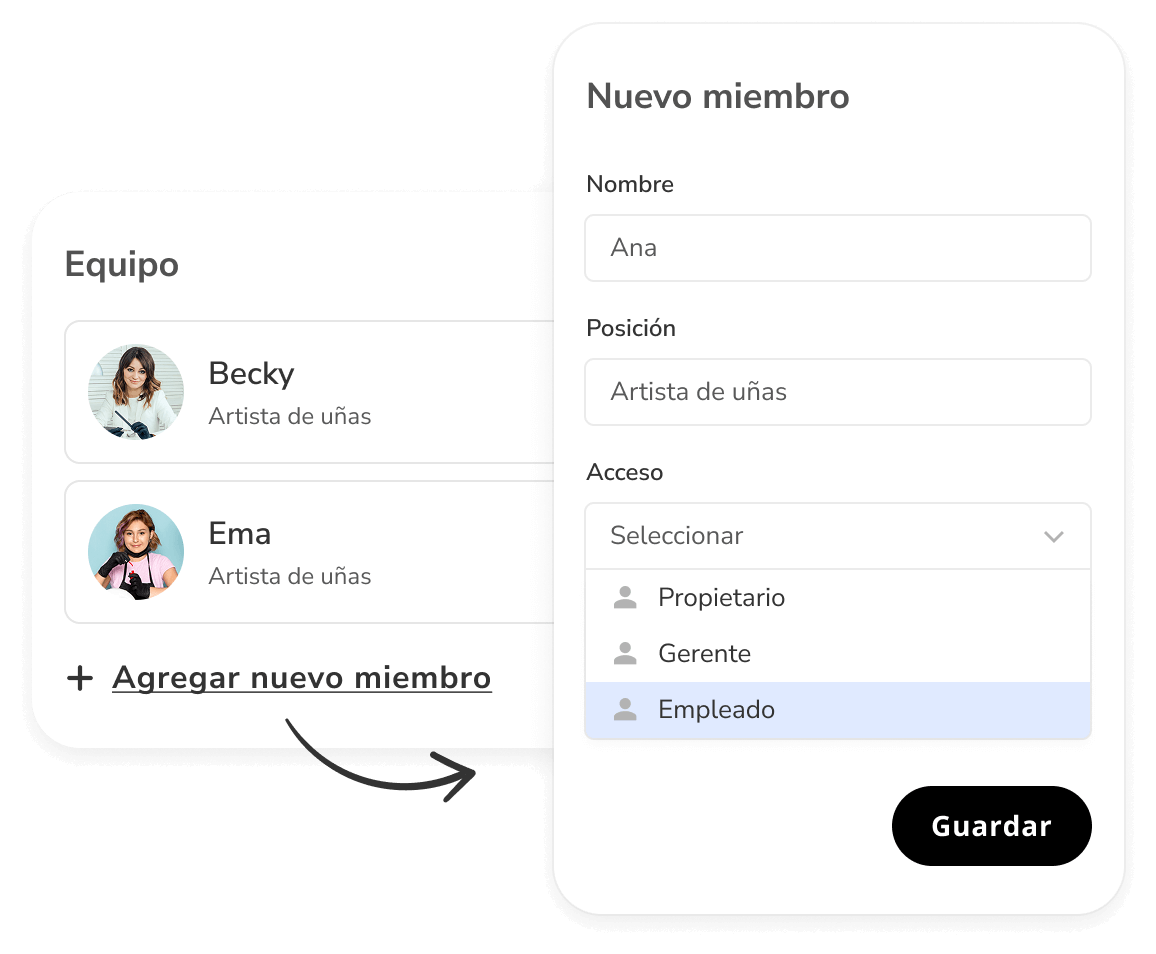 sistema de gestión del salón y programación del equipo