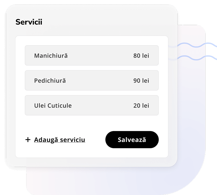 configurare servicii și prețuri saloane de unghii